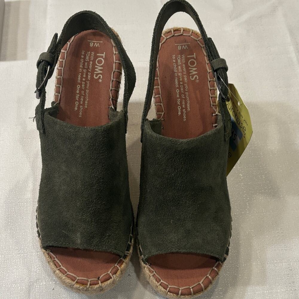 Toms Monica Suede Espadrille Slingback Wedge Sandals Pine Size 8 NWT - Picture 2 of 6